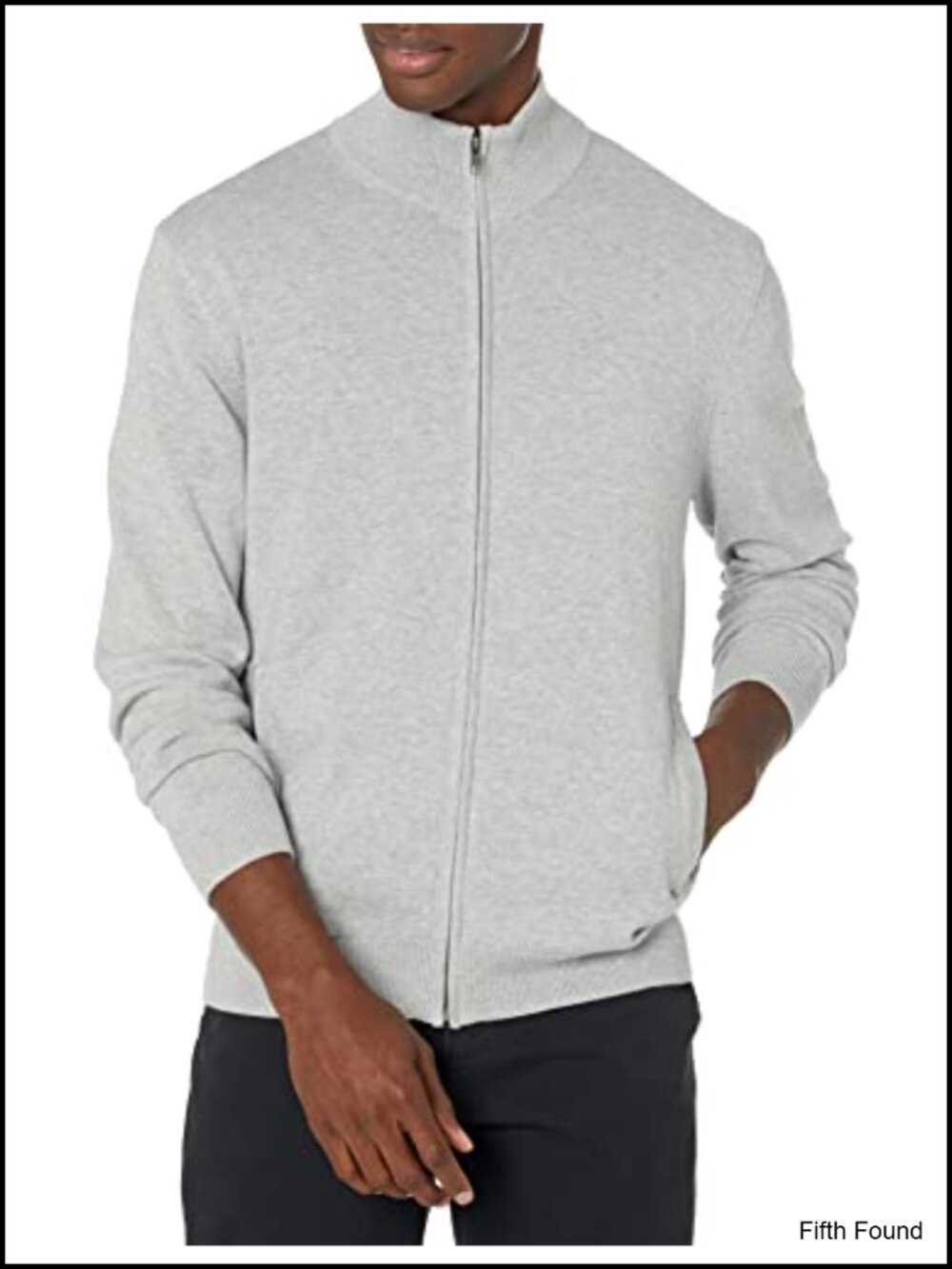 Men's Full-Zip Cotton Sweater Ribbed Funnel Neck Regular Fit Pullover